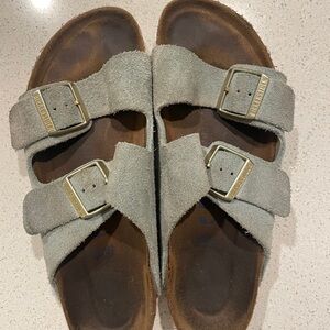Light blue suede Arizona Birkenstocks